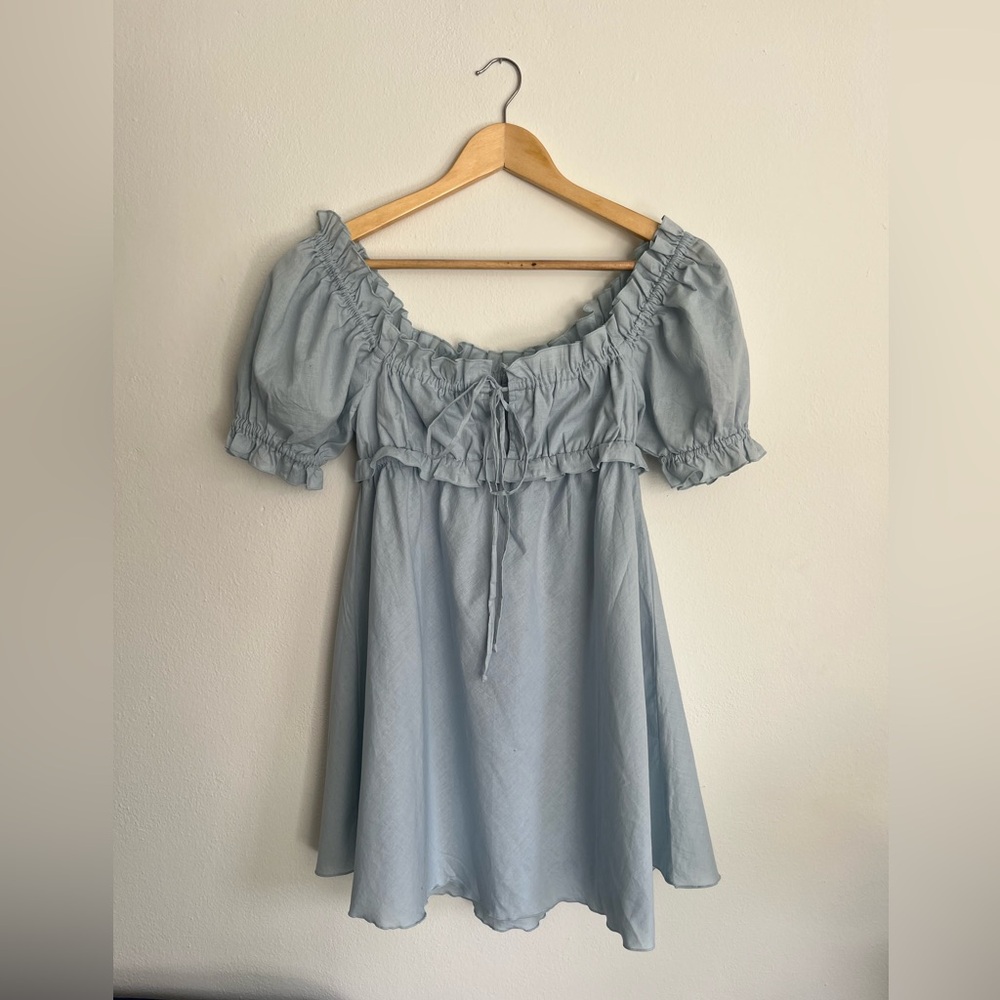 Light Blue Puff Sleeve Dress